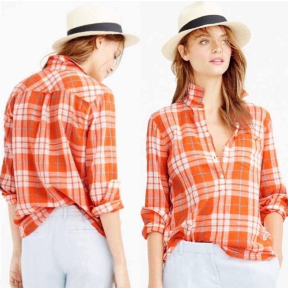 J.Crew summer plaid lightweight tunic orange white